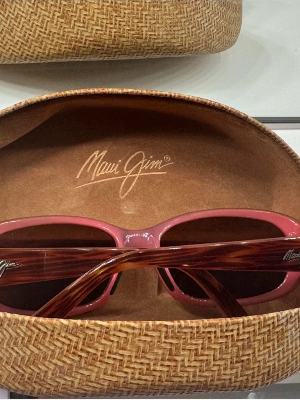 Maui Jim Pink Frame Sunglasses with Tortoiseshell Temples